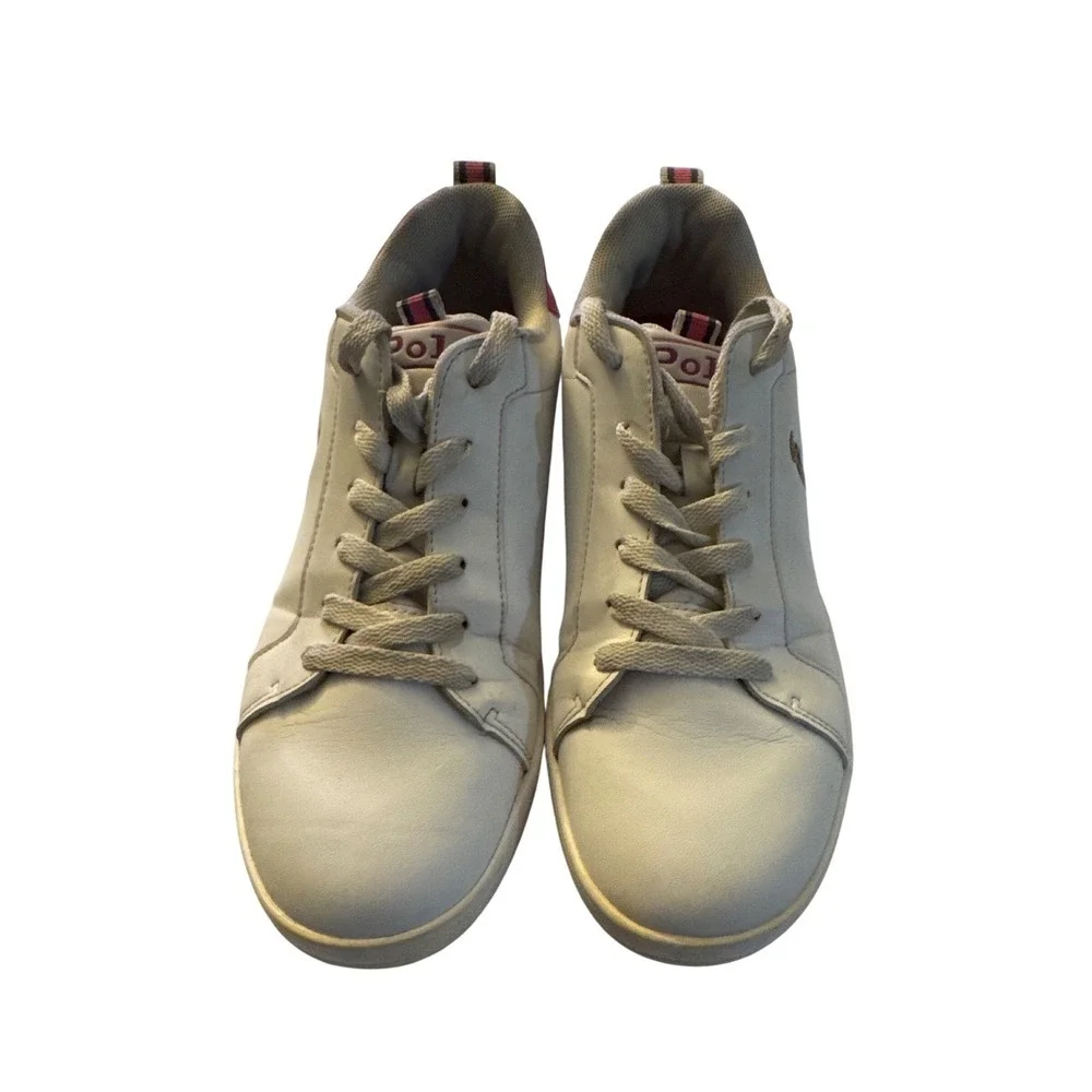 Polo Ralph Lauren White Leather Sneakers Teddy‎ Bear Girls Size 5.5 Pink Accent
